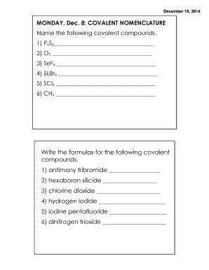 8: COVALENT NOMENCLATURE Name the following covalent compounds - oakparkusd