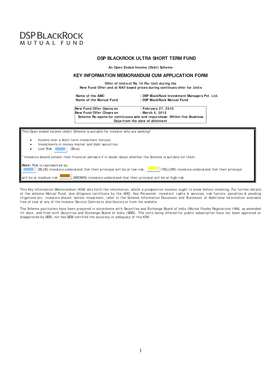 DSP BlackRock Ultra Short Term Fund Application Form