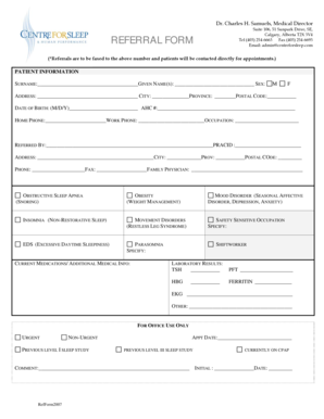Sleep Apnea Referral Form