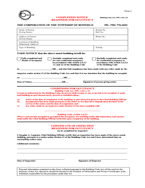 Building Code Completion Notice