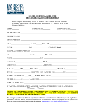 Provider Background Information Form