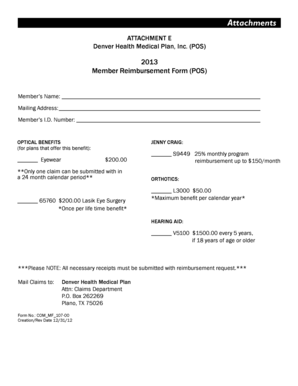 Denver Health Medical Plan Reimbursement Form
