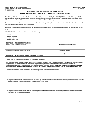 Wisconsin HIPAA Privacy Alternate Communication Request