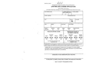 Pennsylvania Lifetime Dog License Application