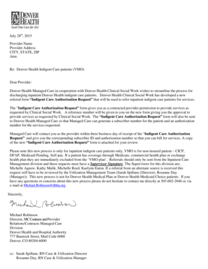 Indigent Care Authorization Request