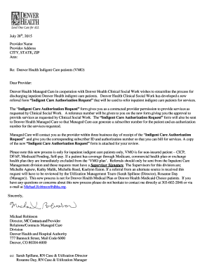 Indigent Care Authorization Request