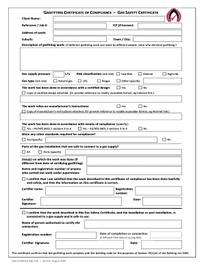 Gasfitting Certificate of Compliance