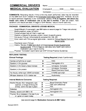 Commercial Driver's Medical Evaluation Form