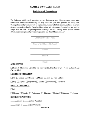 Family Day Care Home Policies and Procedures