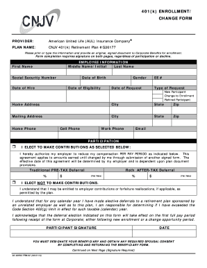 401(k) Enrollment/Change Form