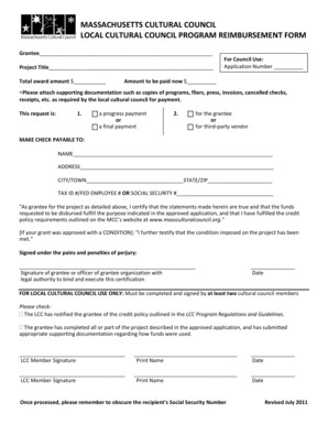 Massachusetts Cultural Council Reimbursement Form