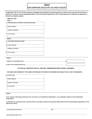 New Hampshire Education Tax Credit Receipt