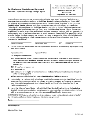 HealthNow New York Extended Dependent Coverage Agreement