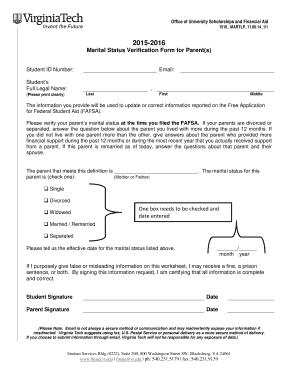 Marital Status Verification Form for Parent(s)
