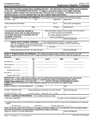 US Form I-9 Employment Eligibility Verification
