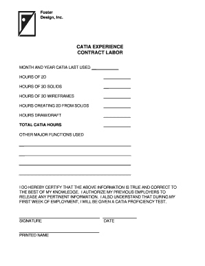 CATIA Experience Contract Labor Form