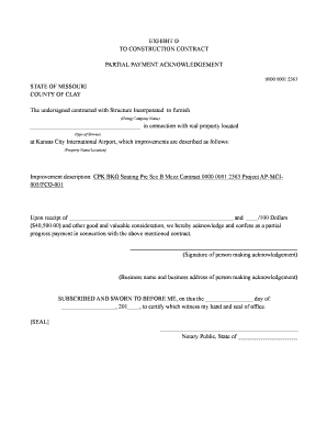 Partial Payment Acknowledgement for Construction Contract