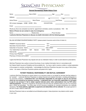 General Dermatology Health History Form