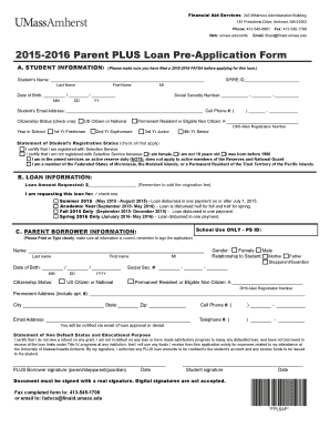 2015-2016 Parent PLUS Loan Pre-Application Form