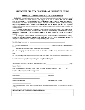 Gwinnett County Athletic Participation Consent and Insurance Form