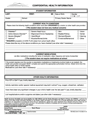 Student Health Information Form