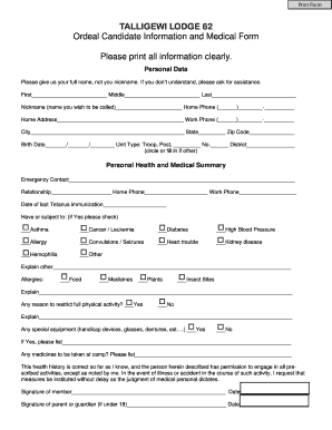Odeal Candidate Medical Form