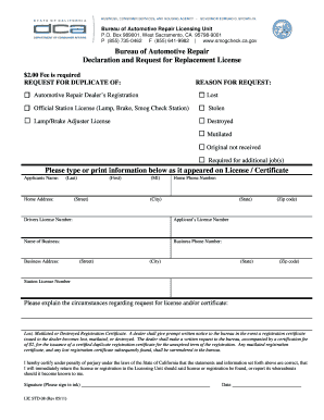 California Duplicate License Request Form