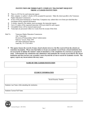 Tennessee Transcript Request Form