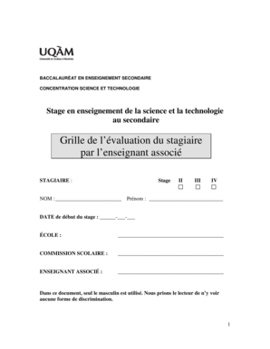 Grille de l’évaluation du stagiaire