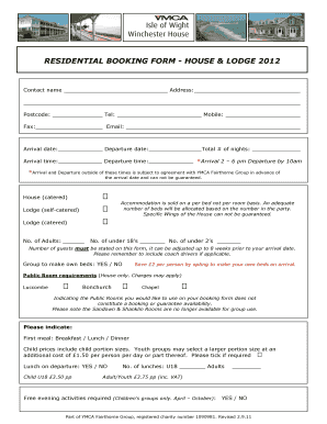 Residential Booking Form - House & Lodge