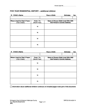 Arizona Five Year Residential History Form