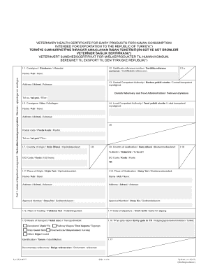 Veterinary Health Certificate for Dairy Products