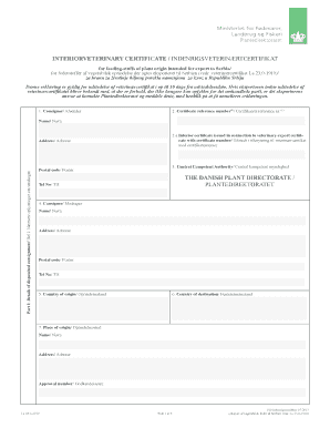 Interior Veterinary Certificate for Plant Origin Feedstuffs