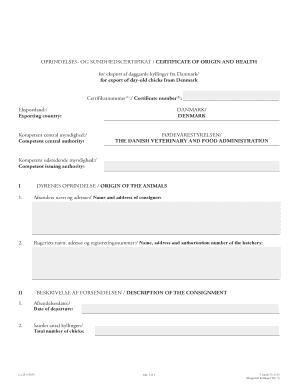 Certificate of Origin and Health for Day-Old Chicks