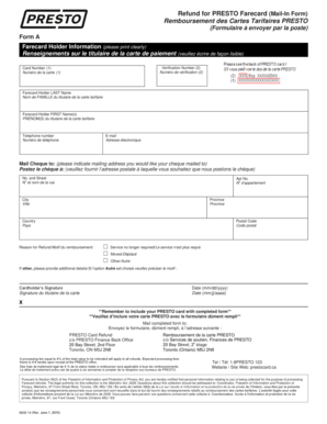 PRESTO Farecard Refund Form
