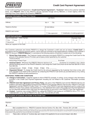 Credit Card Payment Agreement