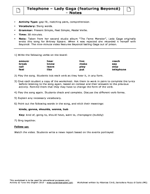 Telephone Song Worksheet