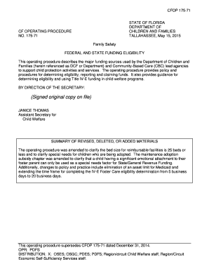 CFOP 175-71, Federal and State Funding Eligibility.pdf - dcf state fl