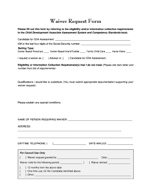 Child Development Associate Assessment Waiver Request Form