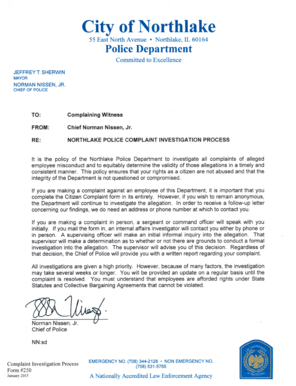 Northlake Police Department Citizen Complaint Form