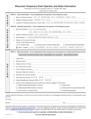 Wisconsin Temporary Event Operator and Seller Information Form