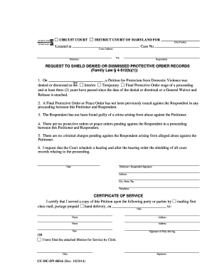 Request to Shield Denied or Dismissed Protective Order Records