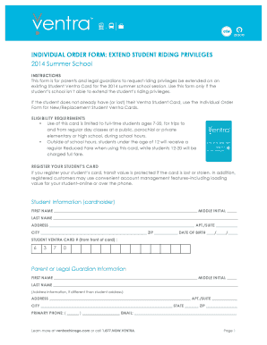 Individual Order Form: Extend Student Riding Privileges