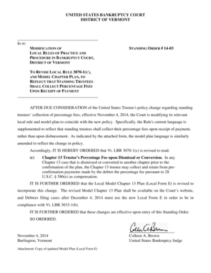 Vermont Bankruptcy Court Chapter 13 Plan