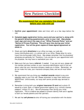 New Patient Checklist and Forms