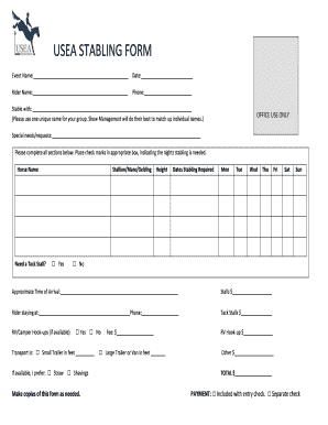 USEA Stabling Form