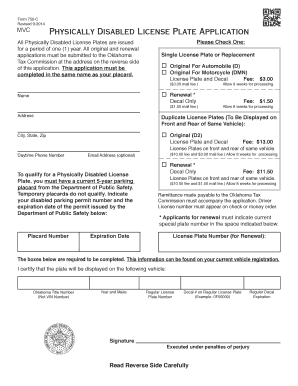 Oklahoma Physically Disabled License Plate Application