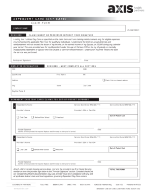 Dependent Care Day Care Claim Form