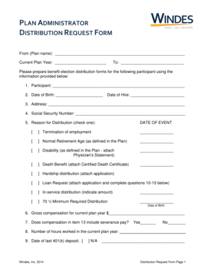 401k Distribution Request Form