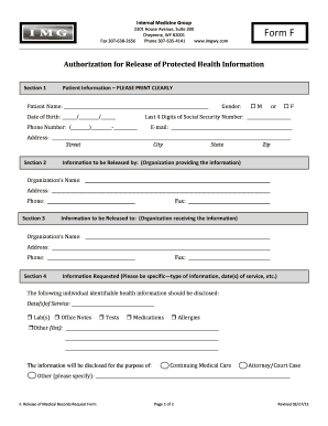 Authorization for Release of Protected Health Information